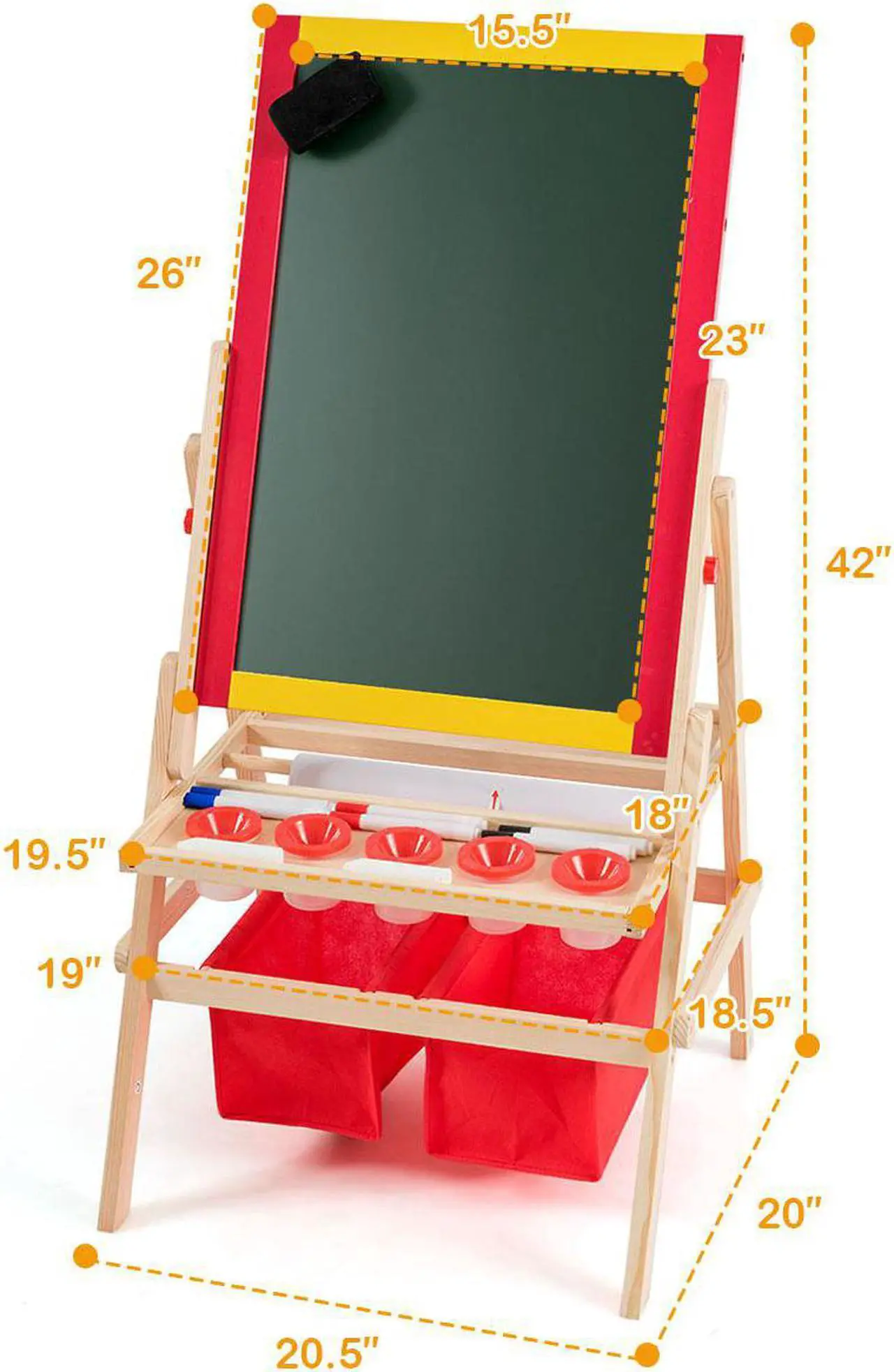 Alt view image 2 of 7 - Costway Flip-Over Double-Sided Kids Art Easel Paper Roll Storage Bins