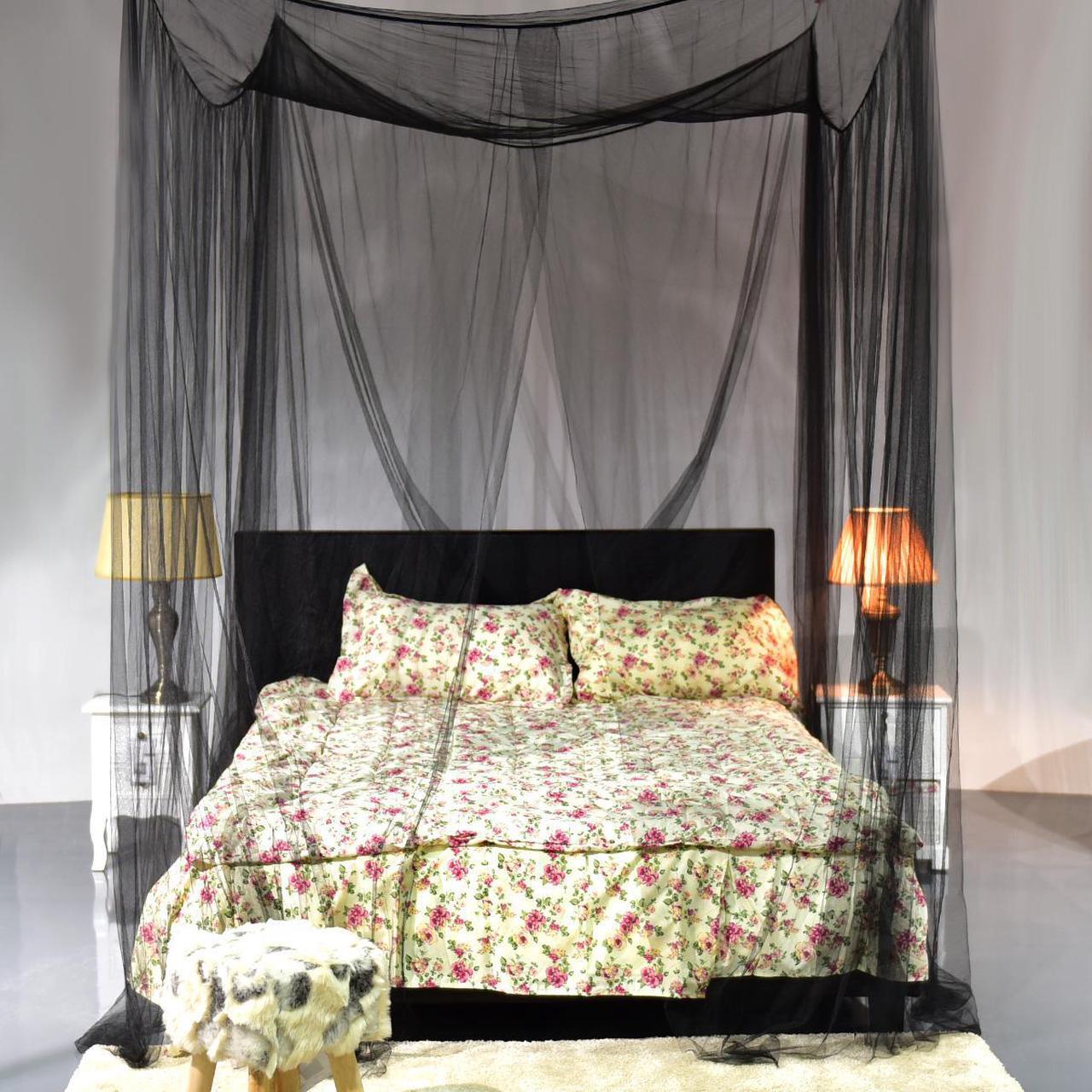 Alt view image 3 of 7 - 4 Corner Post Bed Canopy Mosquito Net Full Queen King Size Netting Bedding Black