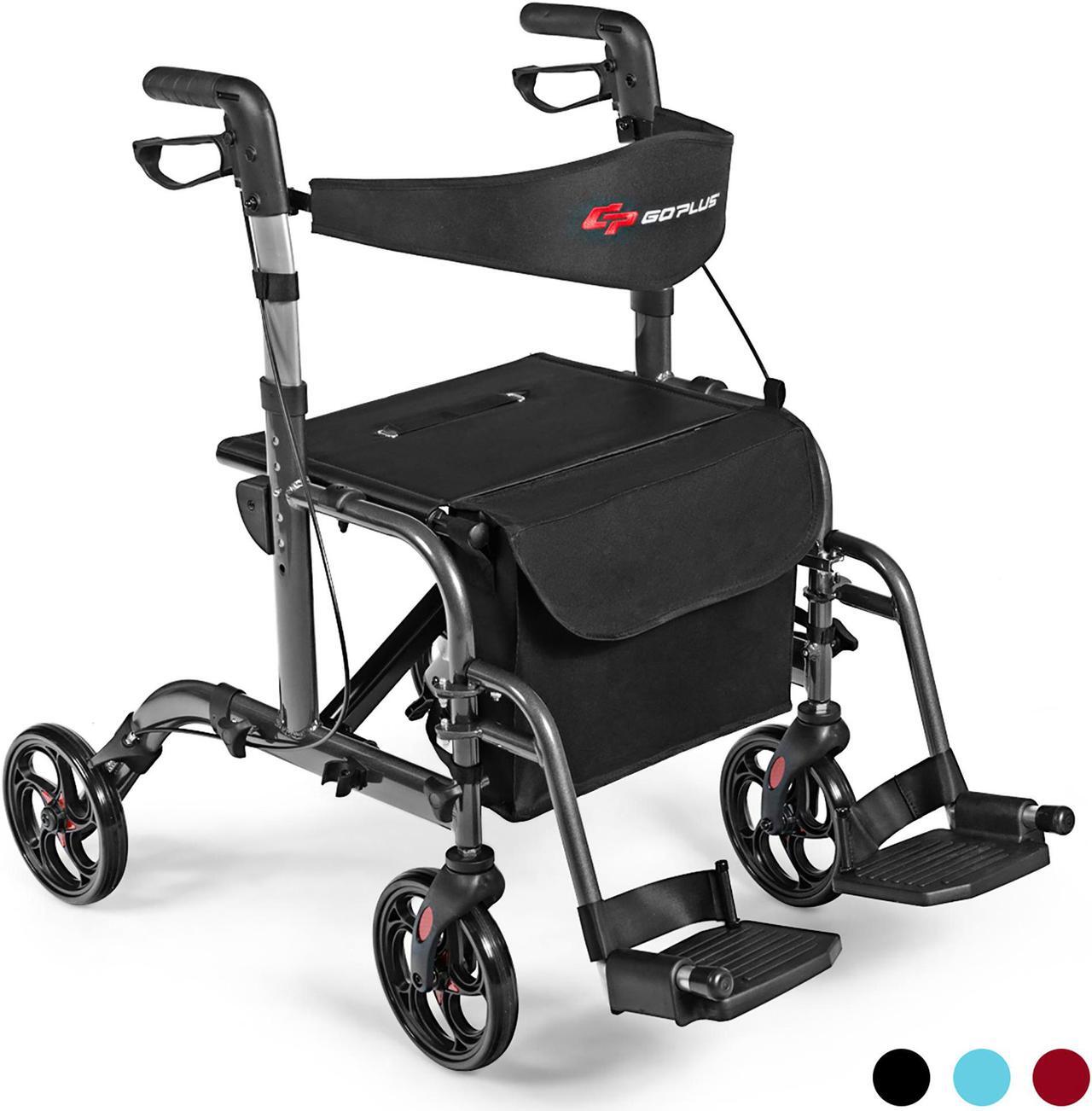 Main image of Goplus Folding Medical Rollator Walker Aluminum Transport Chair Adjustable Handle Black