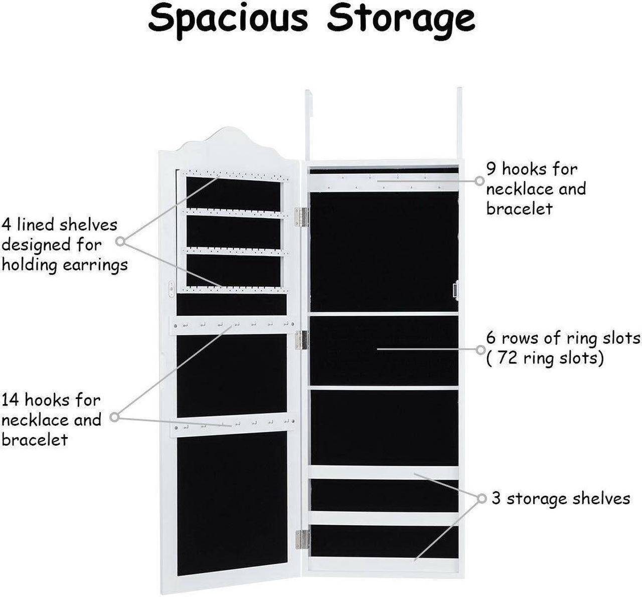 Alt view image 6 of 7 - Wall Door Mounted Mirrored Jewelry Cabinet Armoire Storage Organizer Home Decor