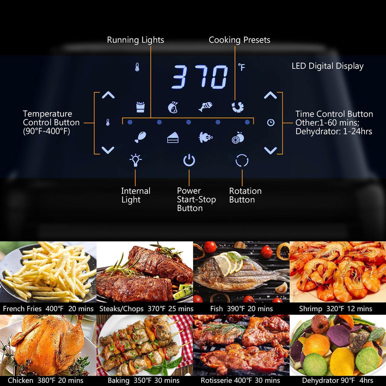 Alt view image 7 of 7 - Costway 19 QT Multi-functional Air Fryer Oven 1800W Dehydrator Rotisserie w/ Accessories