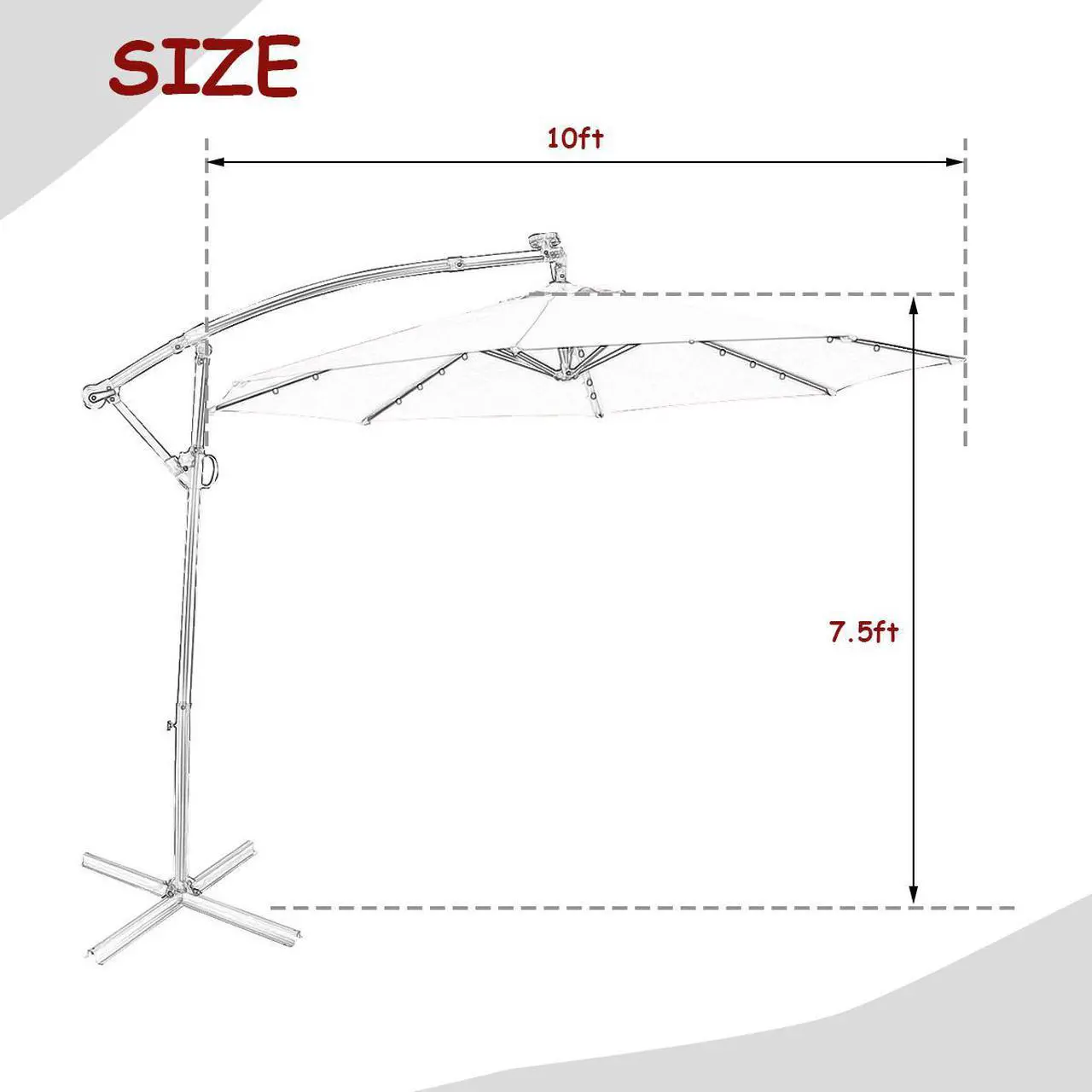 Alt view image 2 of 6 - Costway 10FT Patio Offset Umbrella Solar LED 360degrees Rotation Wine