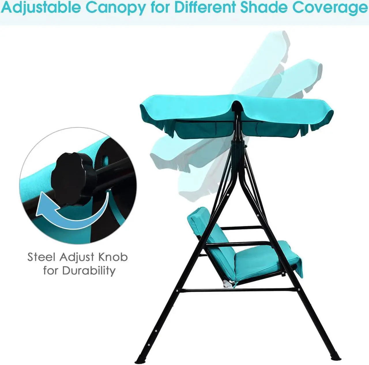Alt view image 5 of 6 - Costway  Loveseat Patio Canopy Swing Glider Hammock Cushioned Blue