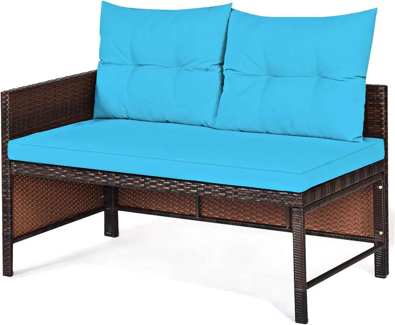 Alt view image 4 of 7 - Costway 3PCS Patio Wicker Rattan Sofa Set Outdoor Sectional Conversation Set Turquoise
