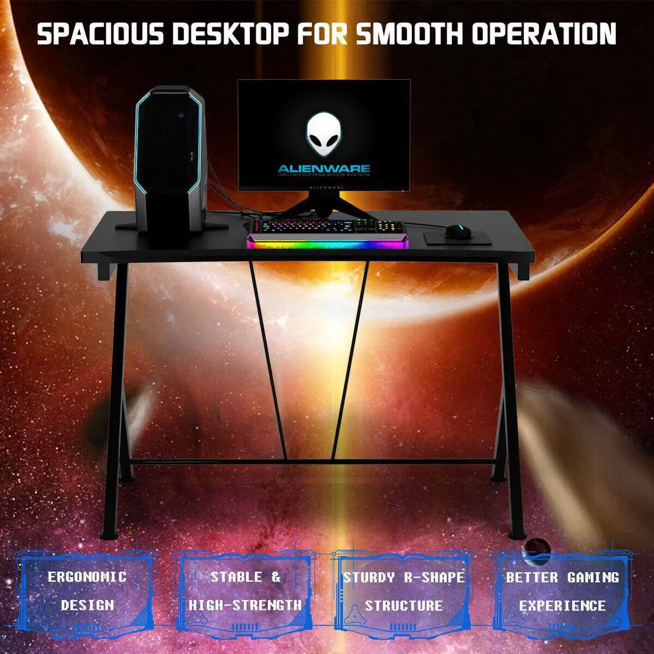Alt view image 7 of 7 - Costway Gaming Desk Computer Desk PC Laptop Table Workstation Home Office Ergonomic New