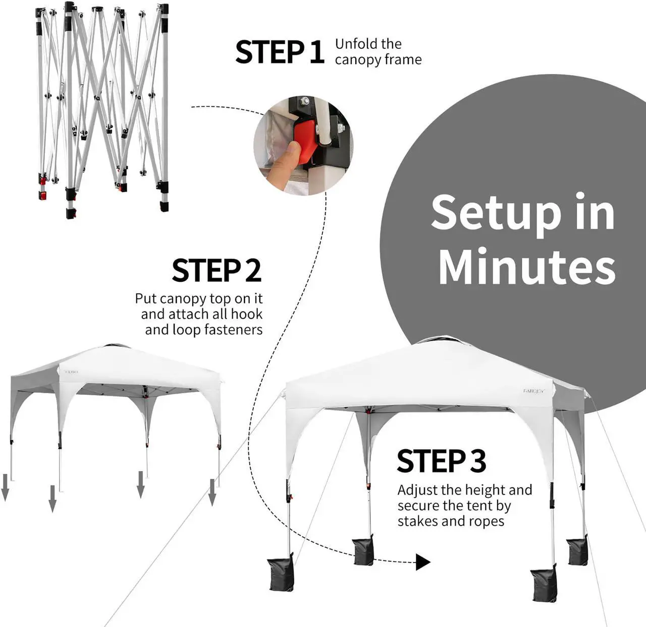 Alt view image 5 of 7 - 10x10 FT Outdoor Pop Up Tent Canopy Height Adjustable Sun Shelter W/ Roller Bag