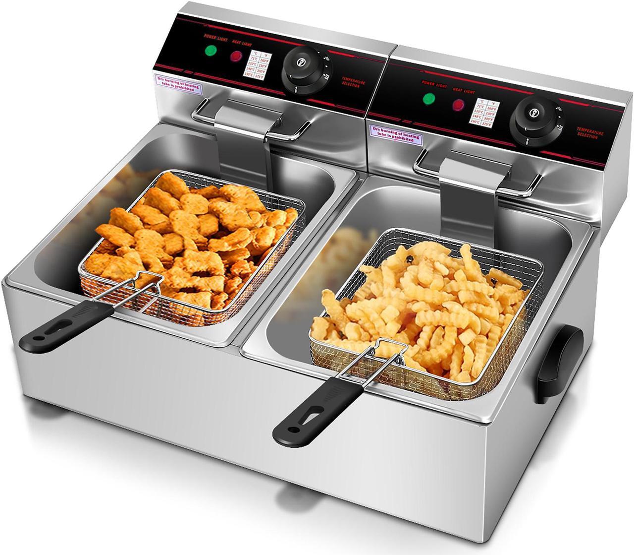 Main image of 5000W Electric Countertop Deep Fryer Dual Tank Commercial Restaurant Steel