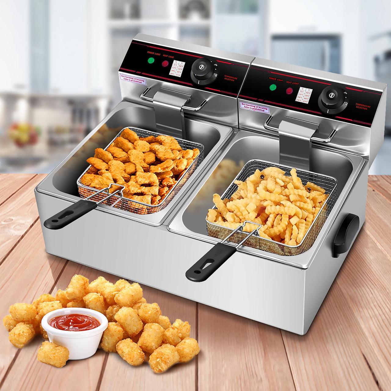 Alt view image 2 of 7 - 5000W Electric Countertop Deep Fryer Dual Tank Commercial Restaurant Steel