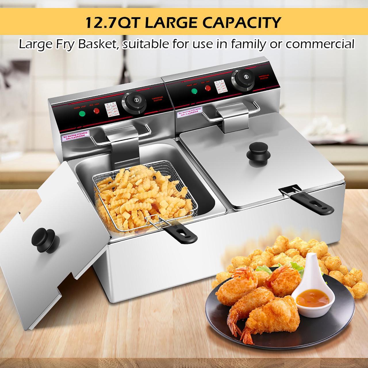 Alt view image 4 of 7 - 5000W Electric Countertop Deep Fryer Dual Tank Commercial Restaurant Steel