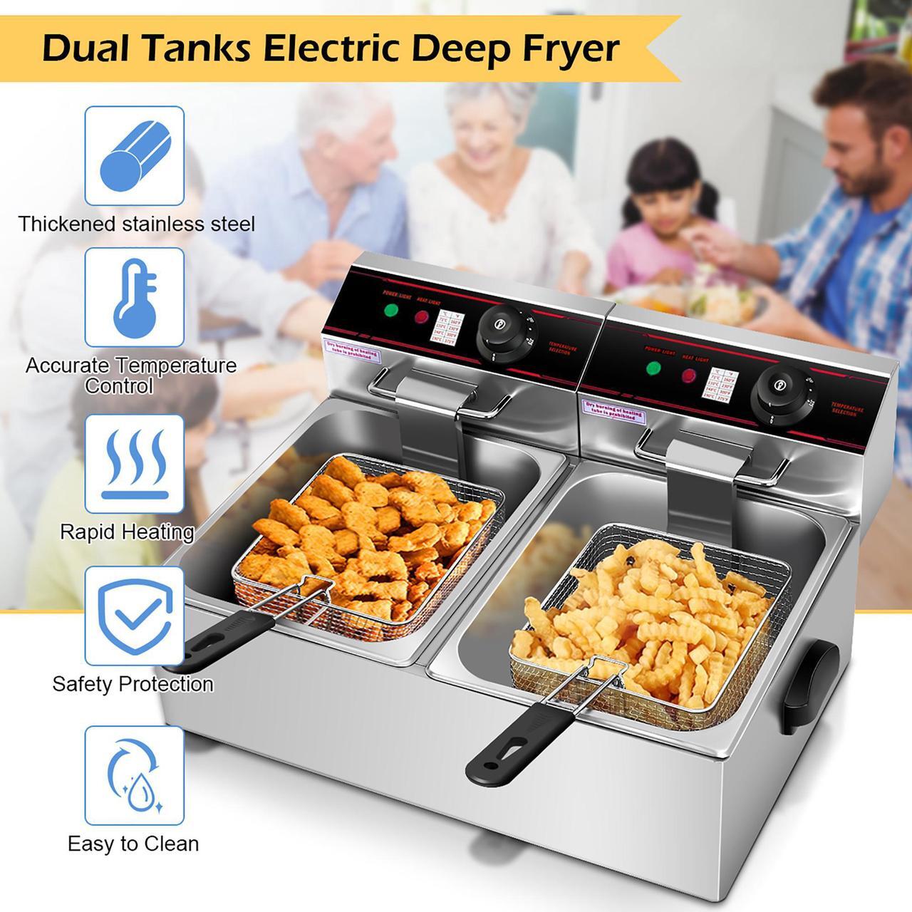 Alt view image 5 of 7 - 5000W Electric Countertop Deep Fryer Dual Tank Commercial Restaurant Steel