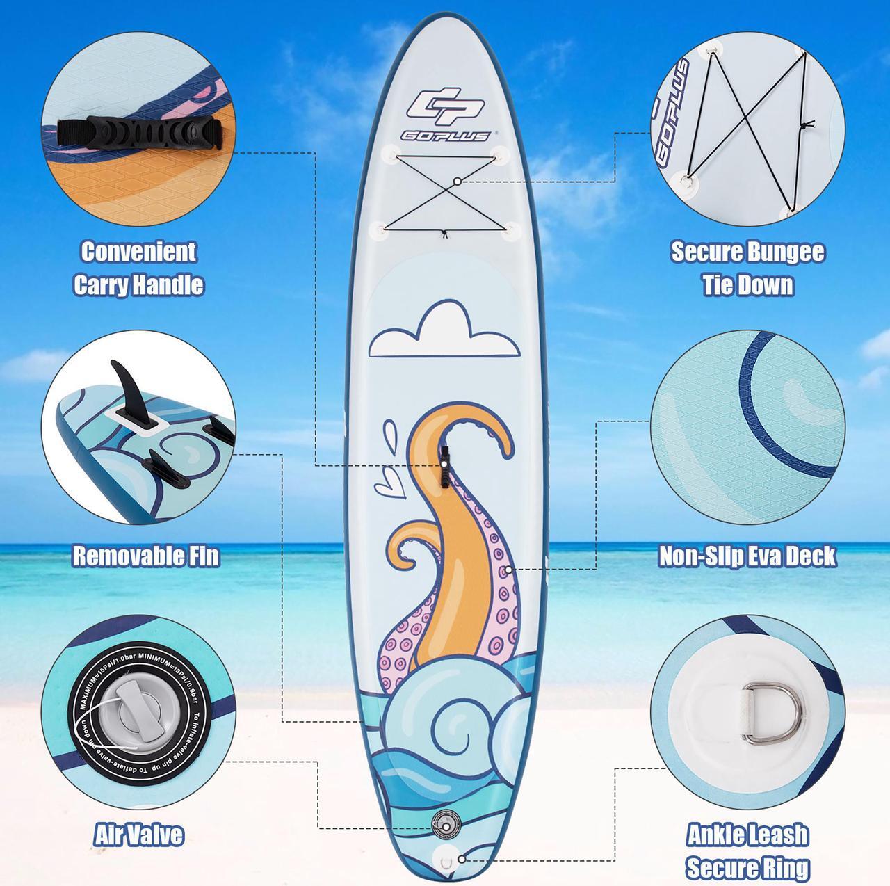 Alt view image 4 of 7 - Goplus 11' Inflatable Stand Up Paddle Board Surfboard W/Aluminum Paddle Pump Blue