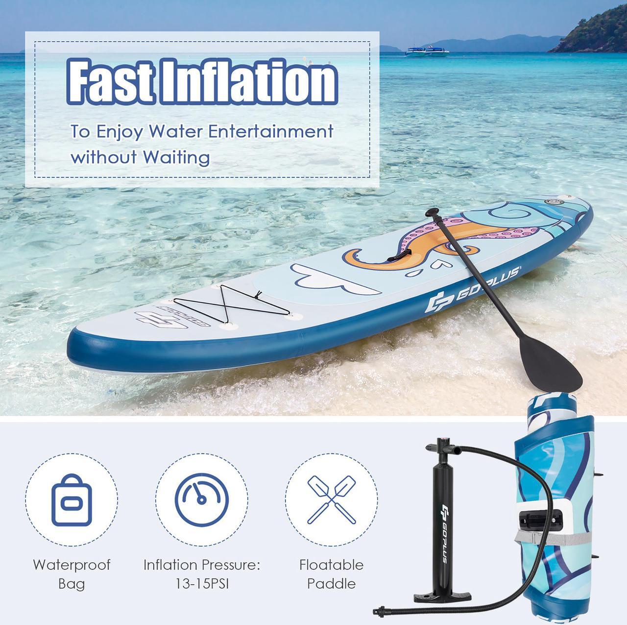 Alt view image 6 of 7 - Goplus 11' Inflatable Stand Up Paddle Board Surfboard W/Aluminum Paddle Pump Blue