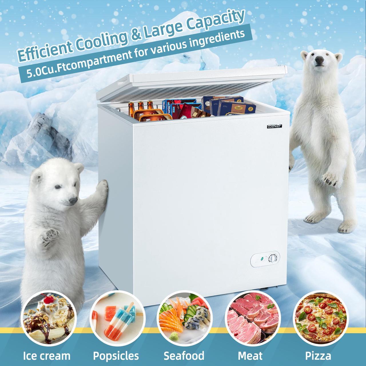 Alt view image 2 of 7 - Costway 5.2 Cu.ft Chest Freezer Upright Single Door Refrigerator w/ 3  Baskets