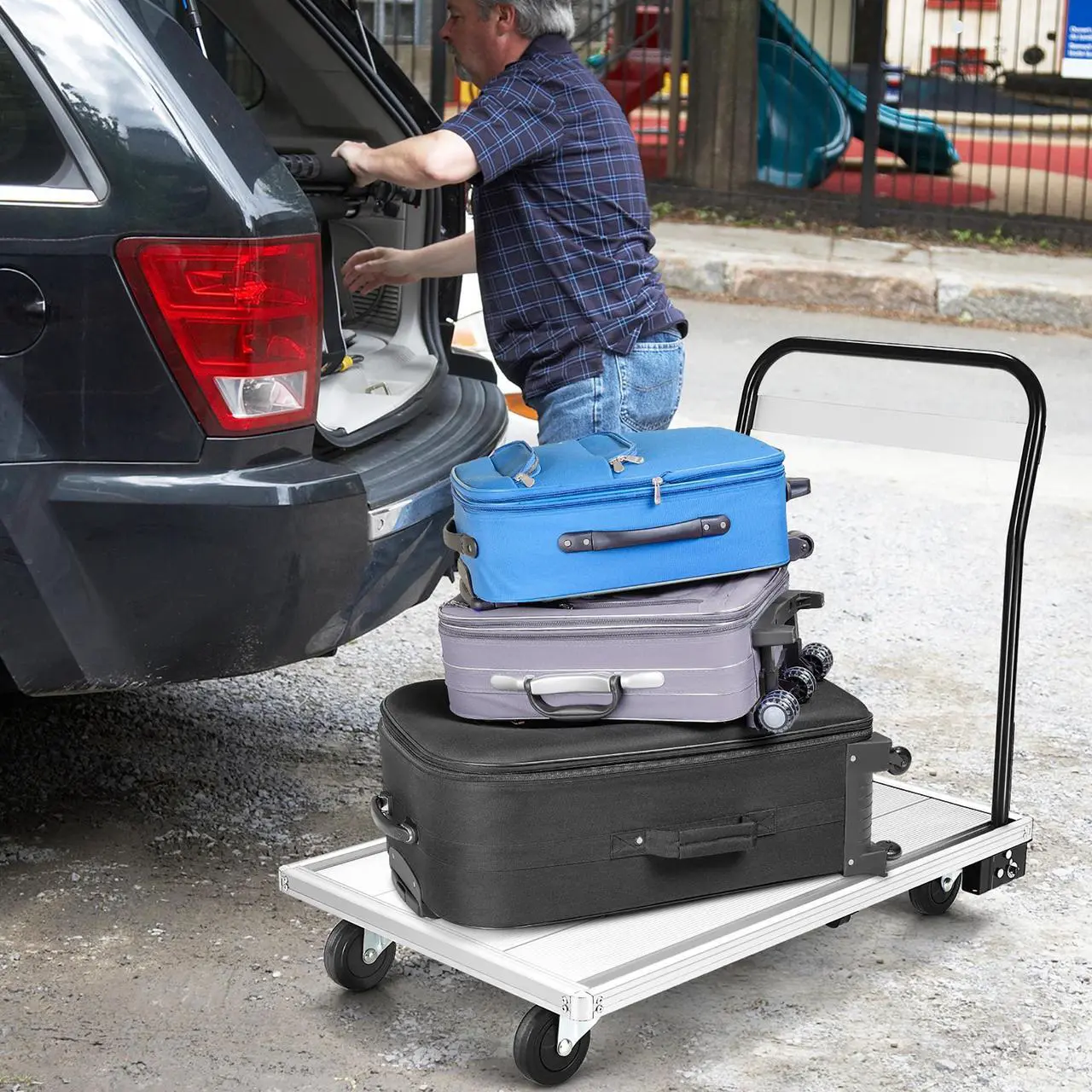 Alt view image 3 of 7 - Costway Folding Aluminum Alloy Platform Truck 770 LBS Push Cart Dolly w/ 4 TPR Wheels
