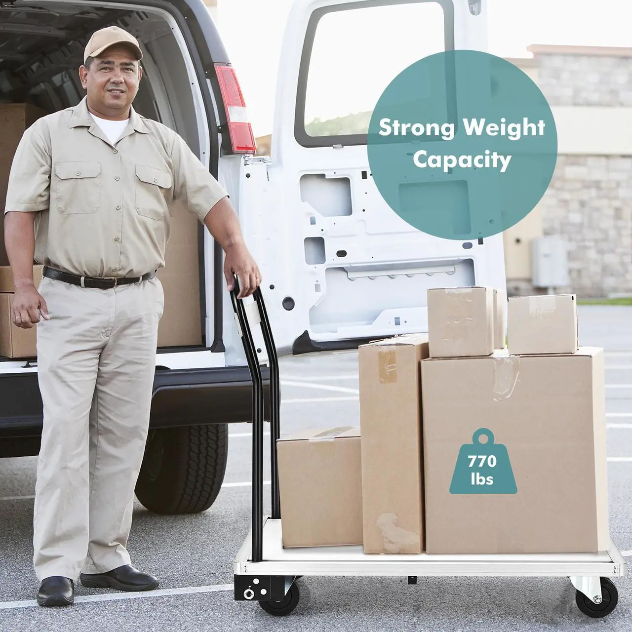 Alt view image 4 of 7 - Costway Folding Aluminum Alloy Platform Truck 770 LBS Push Cart Dolly w/ 4 TPR Wheels