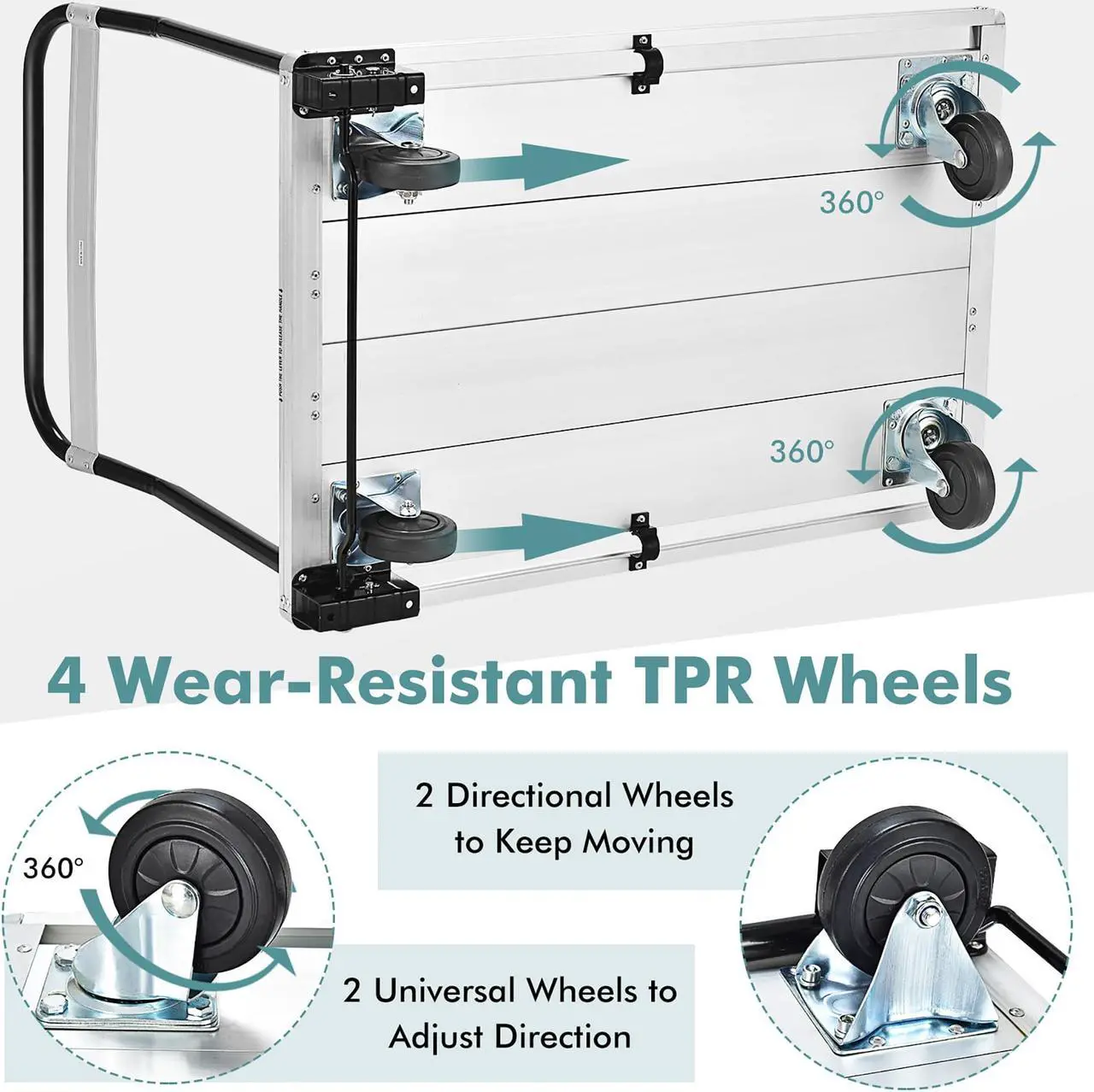 Alt view image 6 of 7 - Costway Folding Aluminum Alloy Platform Truck 770 LBS Push Cart Dolly w/ 4 TPR Wheels