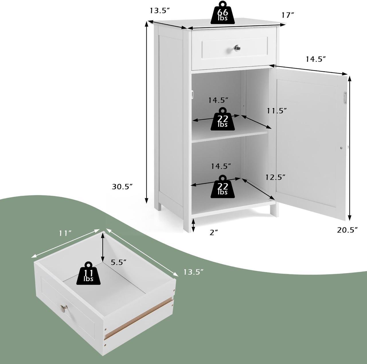 Alt view image 4 of 7 - White Floor Storage Cabinet Bathroom Organizer Cupboard Drawer Shelf Bath Towel