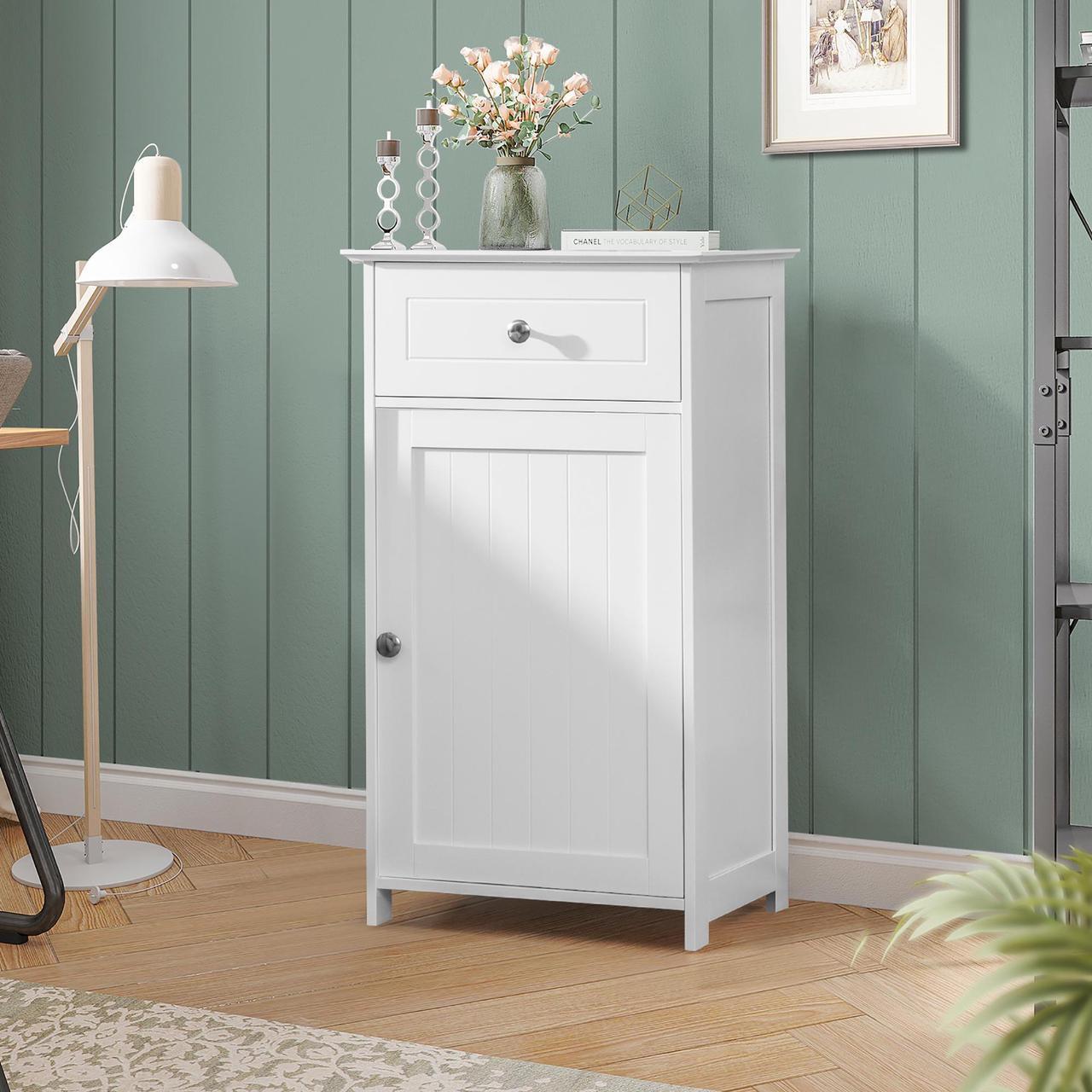 Alt view image 5 of 7 - White Floor Storage Cabinet Bathroom Organizer Cupboard Drawer Shelf Bath Towel