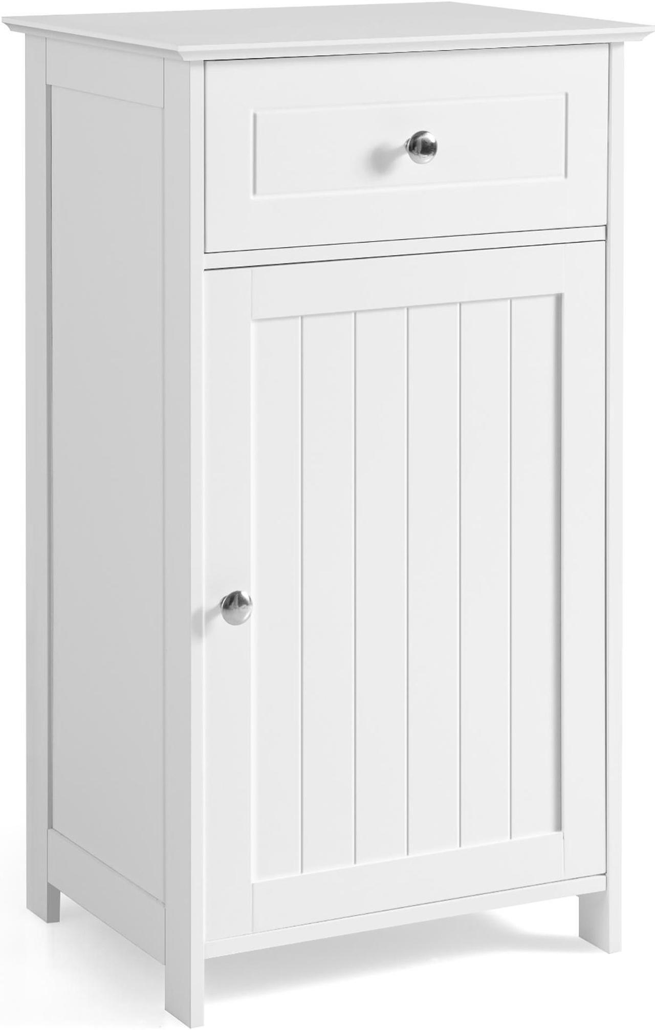 Main image of White Floor Storage Cabinet Bathroom Organizer Cupboard Drawer Shelf Bath Towel