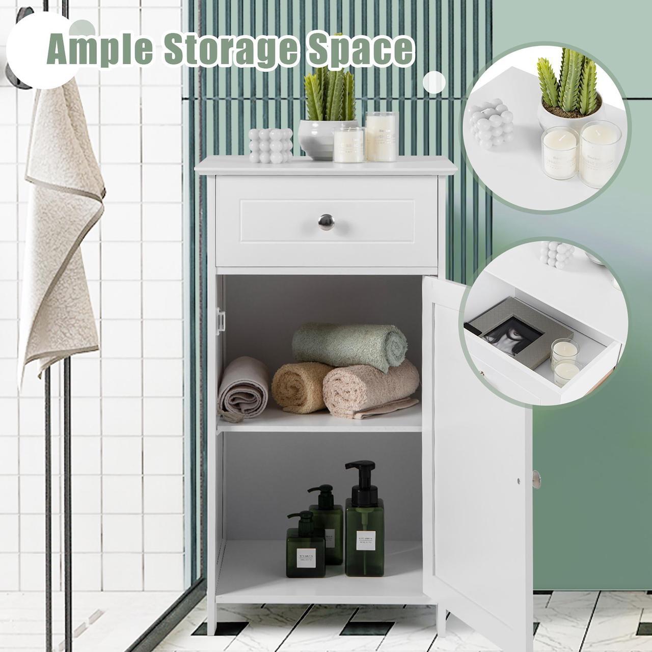 Alt view image 7 of 7 - White Floor Storage Cabinet Bathroom Organizer Cupboard Drawer Shelf Bath Towel