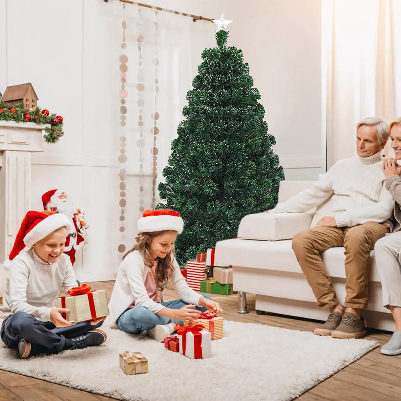 Alt view image 2 of 7 - Costway 7'Pre-Lit Christmas Tree Fiber Optic Multicolor LED Lights