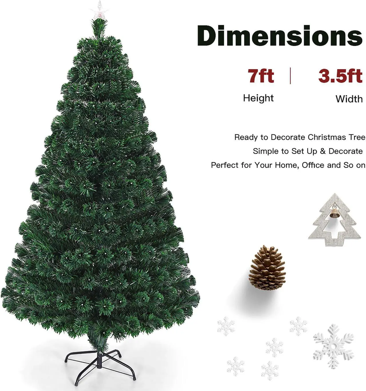 Alt view image 3 of 7 - Costway 7'Pre-Lit Christmas Tree Fiber Optic Multicolor LED Lights