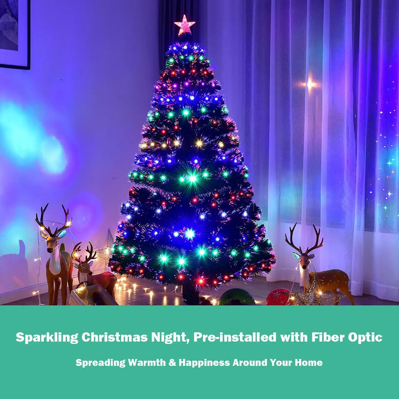 Alt view image 4 of 7 - Costway 7'Pre-Lit Christmas Tree Fiber Optic Multicolor LED Lights