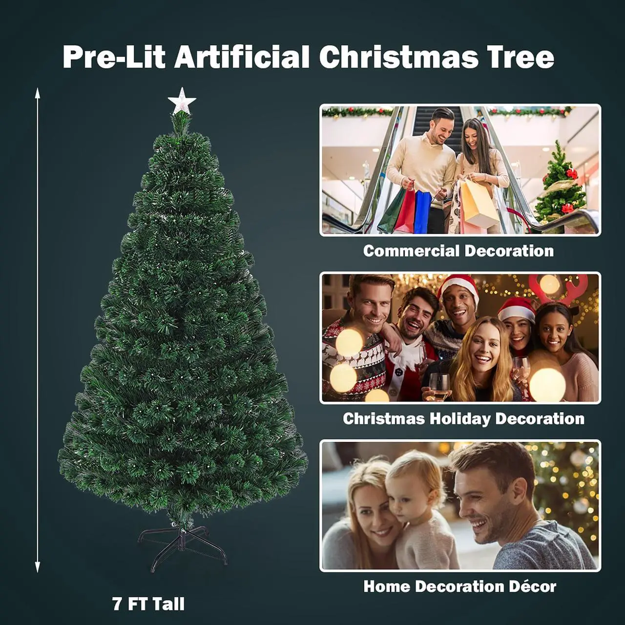 Alt view image 7 of 7 - Costway 7'Pre-Lit Christmas Tree Fiber Optic Multicolor LED Lights