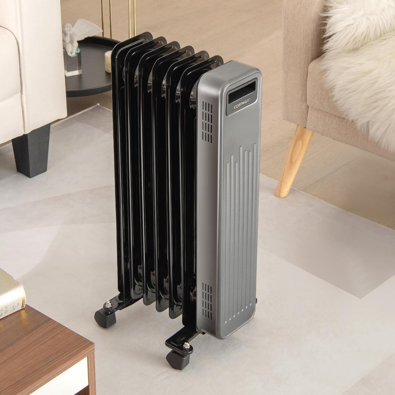Alt view image 4 of 7 - Costway 1500W Oil-Filled Radiator Heater Portable Electric Space Heater 3 Heat Settings