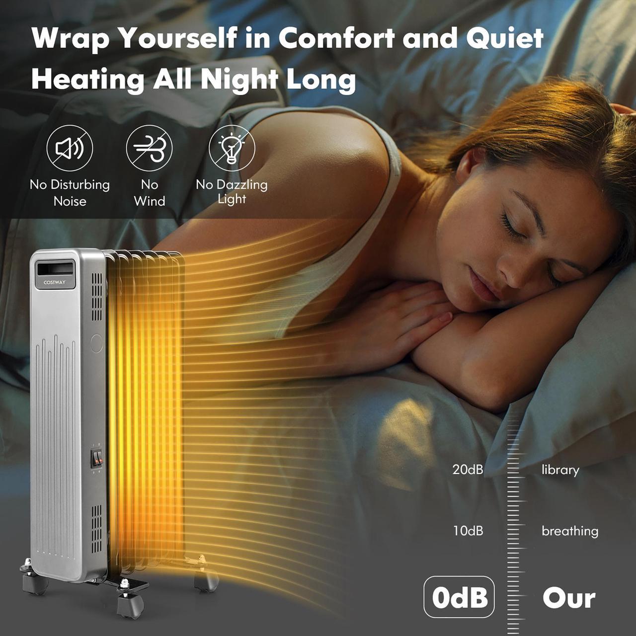 Alt view image 7 of 7 - Costway 1500W Oil-Filled Radiator Heater Portable Electric Space Heater 3 Heat Settings