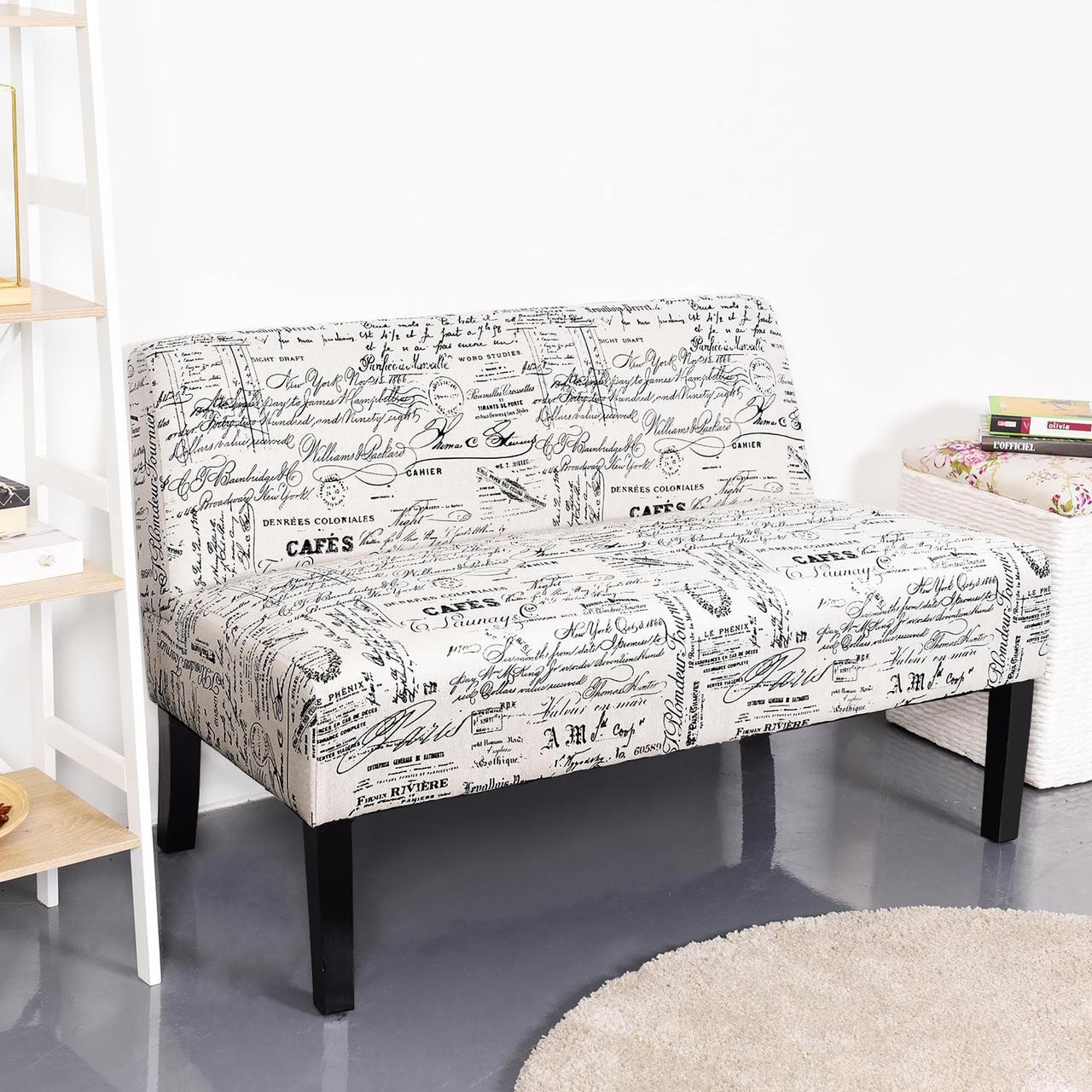 Alt view image 2 of 7 - Costway Armless Loveseat Sofa Fabric Settee Bench Bed Chair Wooden Leg Living Room