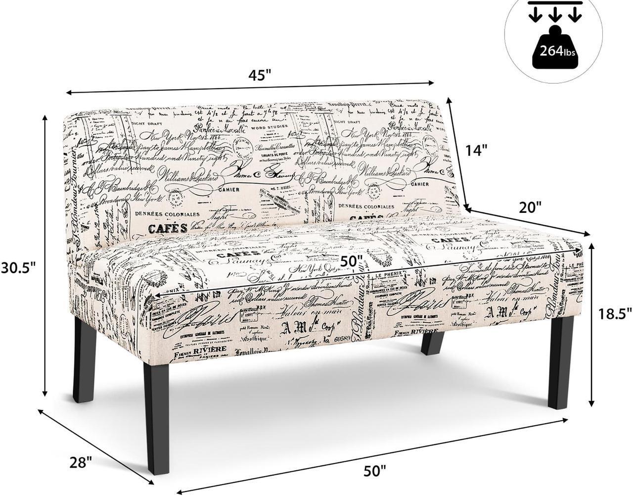 Alt view image 3 of 7 - Costway Armless Loveseat Sofa Fabric Settee Bench Bed Chair Wooden Leg Living Room