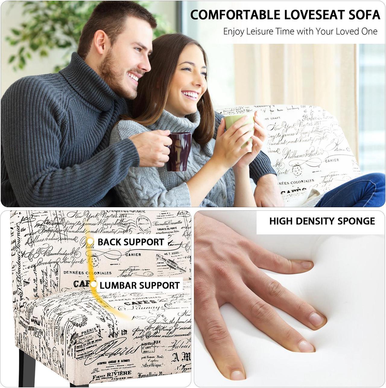 Alt view image 6 of 7 - Costway Armless Loveseat Sofa Fabric Settee Bench Bed Chair Wooden Leg Living Room