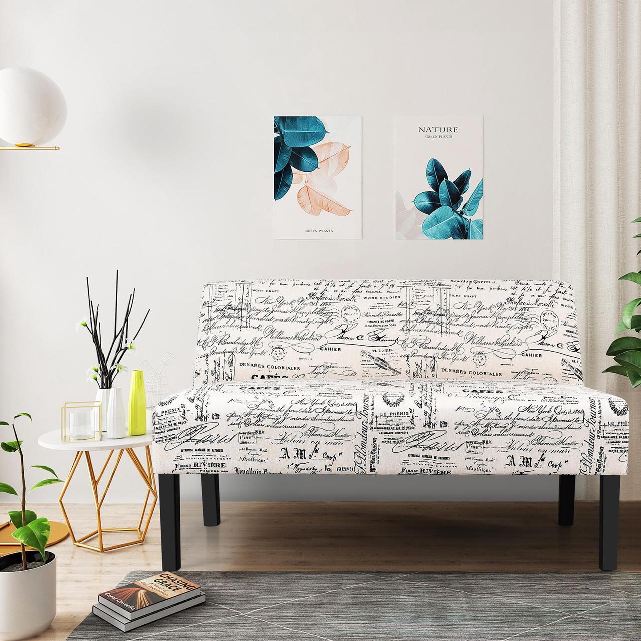 Alt view image 5 of 7 - Costway Armless Loveseat Sofa Fabric Settee Bench Bed Chair Wooden Leg Living Room