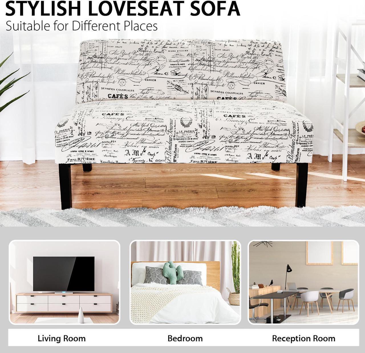 Alt view image 7 of 7 - Costway Armless Loveseat Sofa Fabric Settee Bench Bed Chair Wooden Leg Living Room