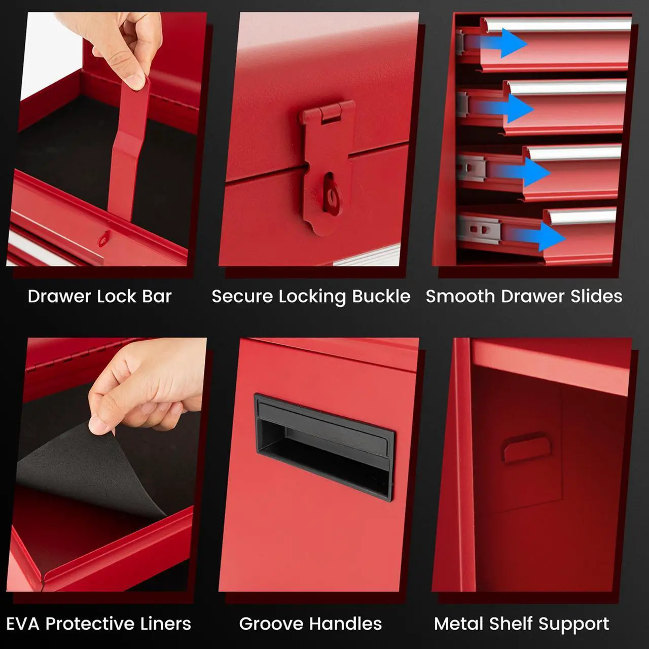 Alt view image 5 of 7 - Costway 2 in 1 Tool Chest & Cabinet with 5 Sliding Drawers Rolling Garage Organizer Red