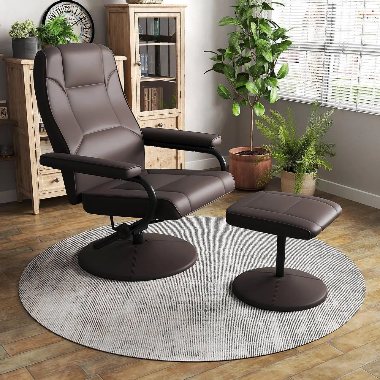 Alt view image 2 of 7 - Costway Reclining Chair with Ottoman Adjustable Backrest Padded Seat Footrest for Bedroom Brown