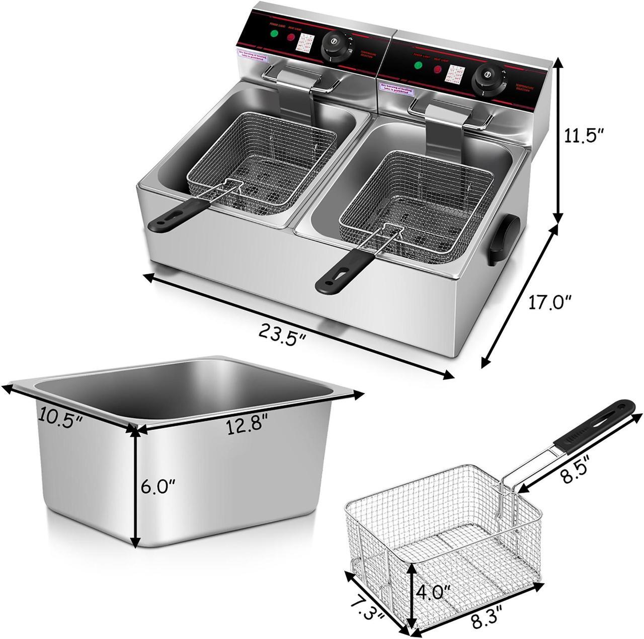 Alt view image 3 of 7 - 5000W Electric Countertop Deep Fryer Dual Tank Commercial Restaurant Steel