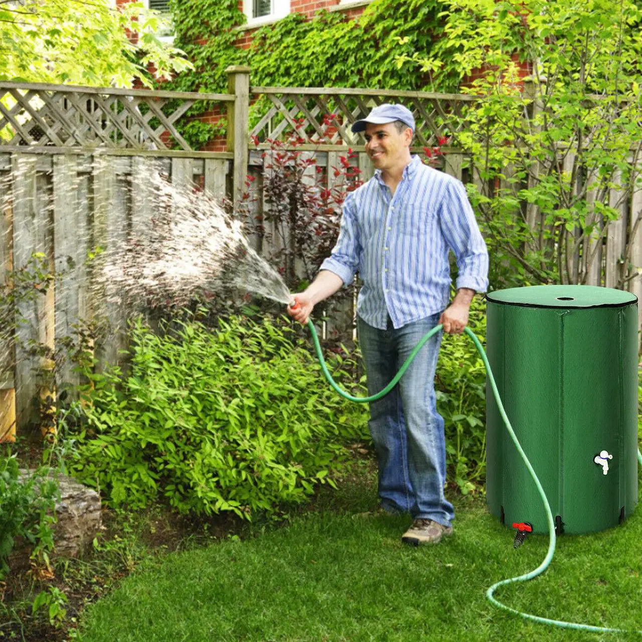 Alt view image 6 of 7 - 100 Gallon Portable Rain Barrel Water Collector CollapsibleTank w /Spigot Filter