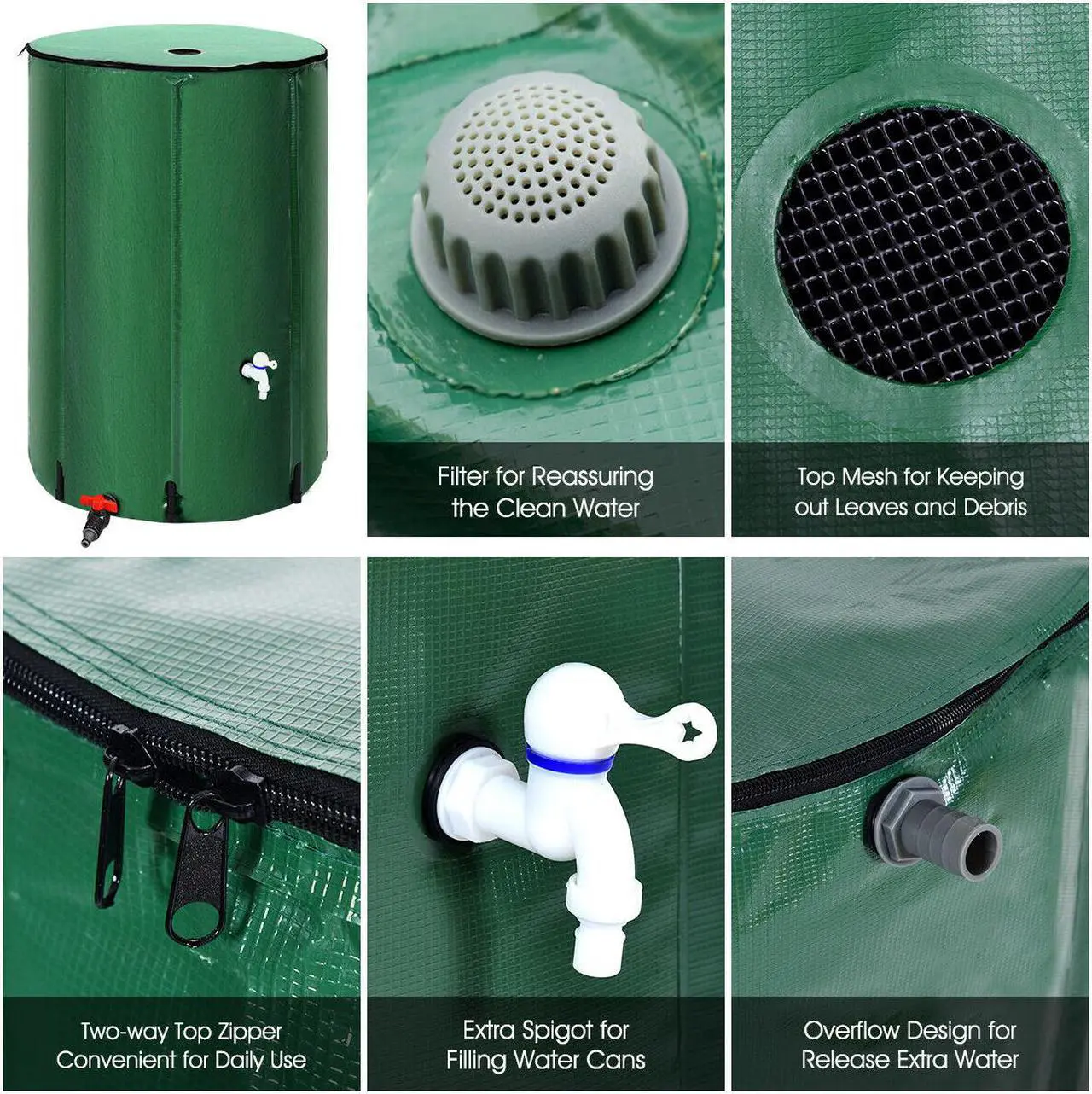 Alt view image 2 of 7 - 100 Gallon Portable Rain Barrel Water Collector CollapsibleTank w /Spigot Filter