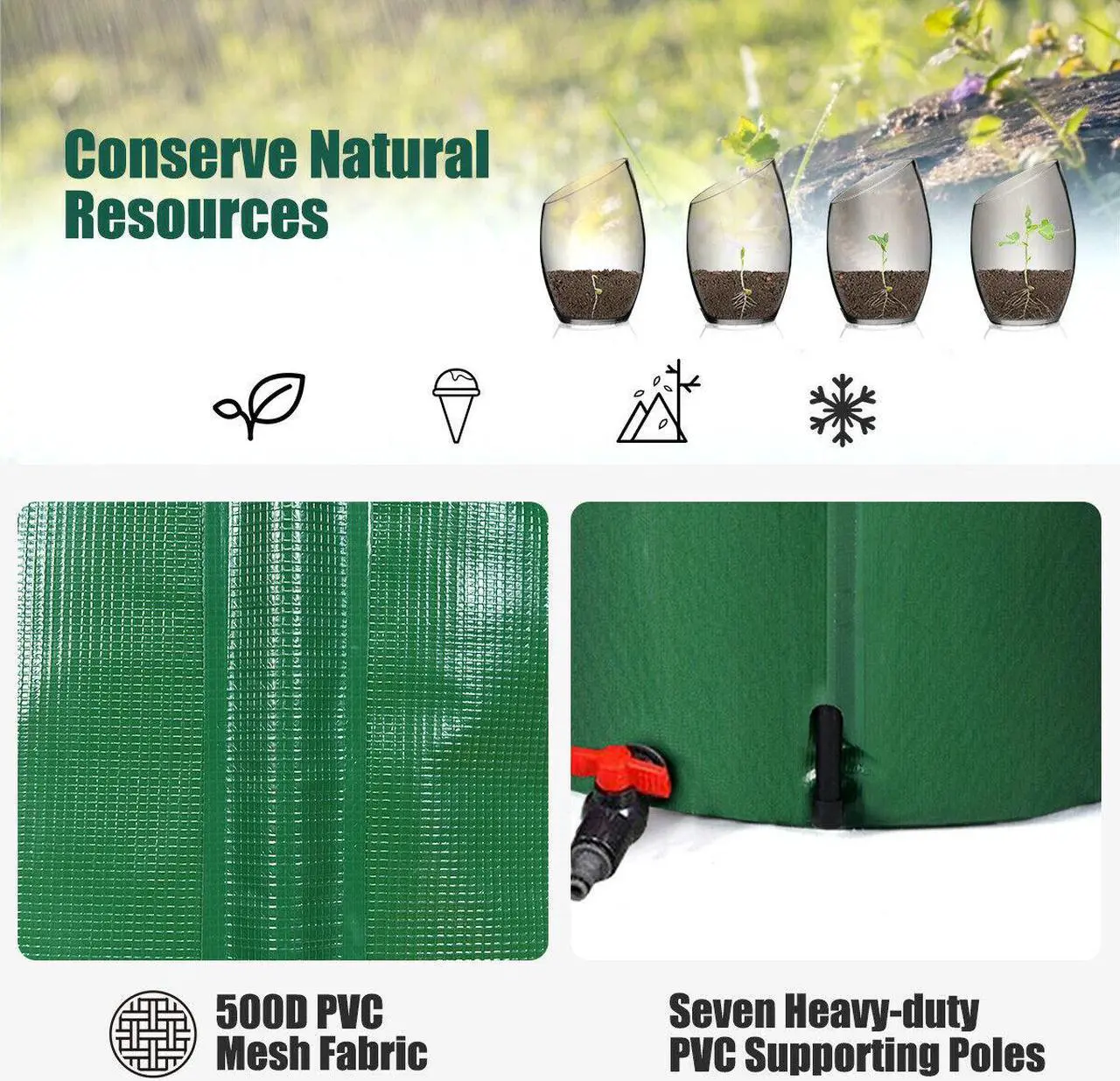 Alt view image 3 of 7 - 100 Gallon Portable Rain Barrel Water Collector CollapsibleTank w /Spigot Filter