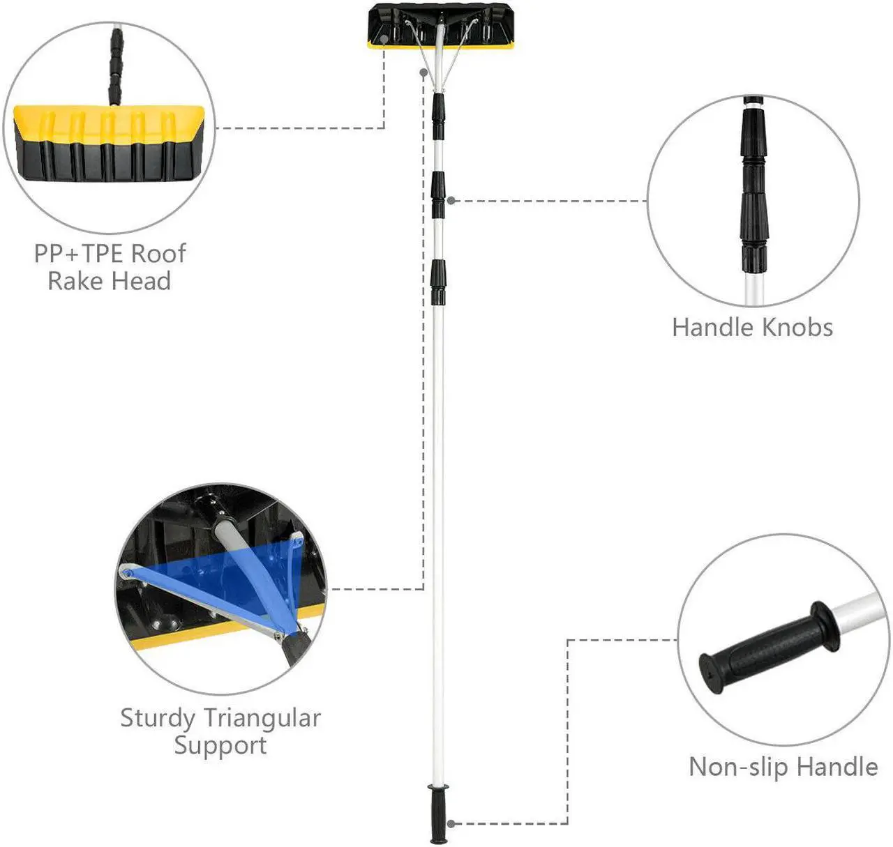 Alt view image 7 of 7 - 21FT Telescoping Snow Roof Rake Large Poly Blade Aluminum Tube Non-Slip Handle