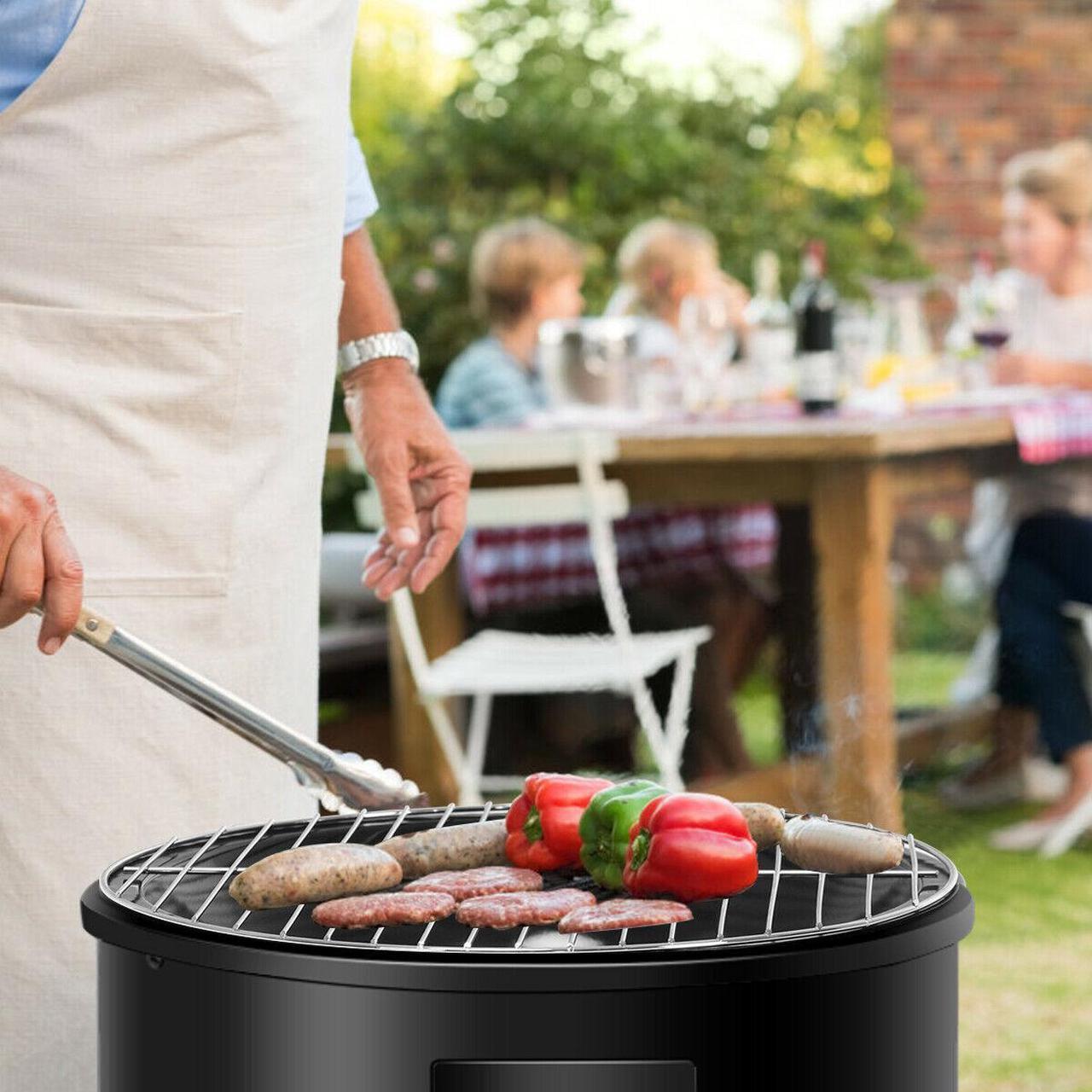 Alt view image 3 of 7 - 3-in-1 Portable Round Charcoal Smoker Vertical BBQ Grill Built-in Thermometer