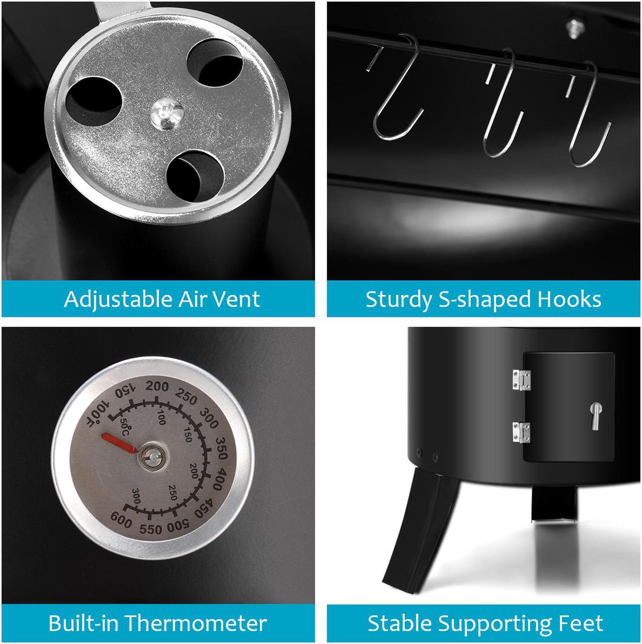 Alt view image 7 of 7 - 3-in-1 Portable Round Charcoal Smoker Vertical BBQ Grill Built-in Thermometer