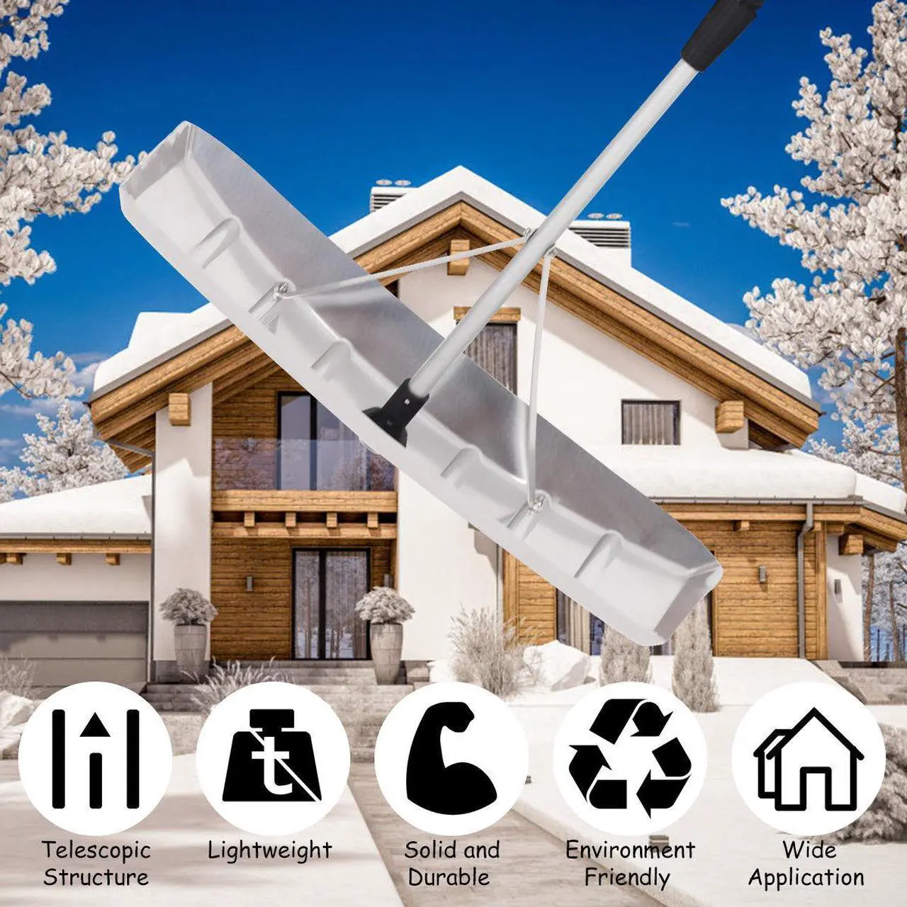 Alt view image 5 of 7 - 21FT Telescoping Snow Roof Rake Large Poly Blade Aluminum Tube Non-Slip Handle