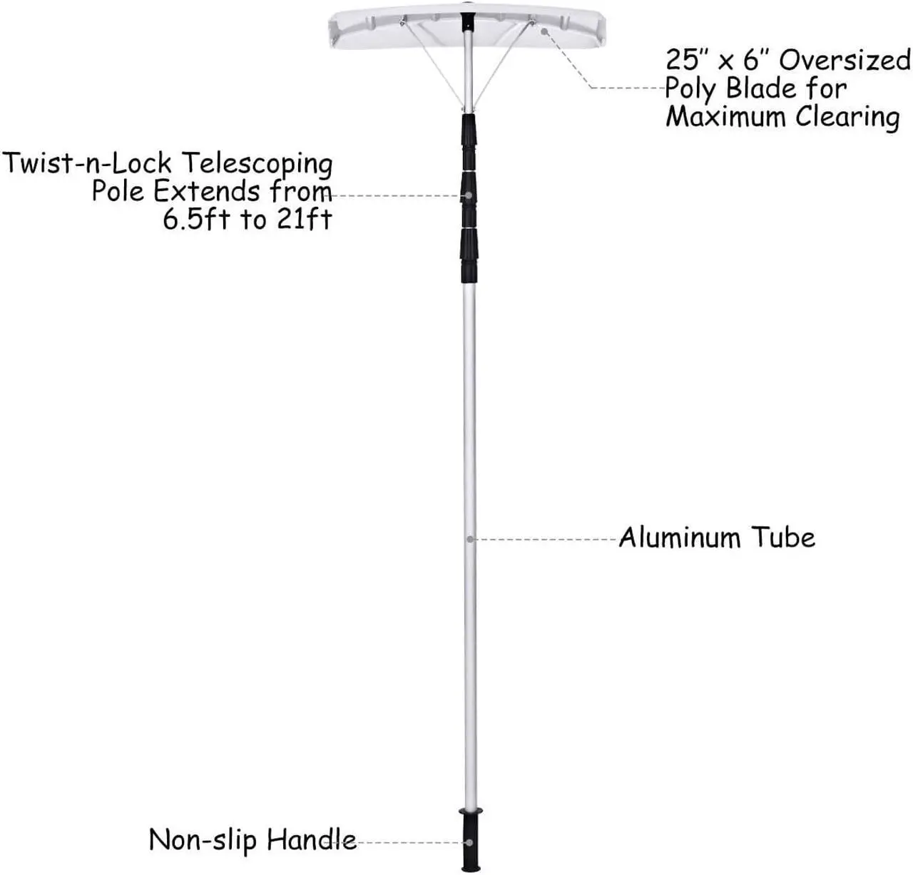 Alt view image 3 of 7 - 21FT Telescoping Snow Roof Rake Large Poly Blade Aluminum Tube Non-Slip Handle