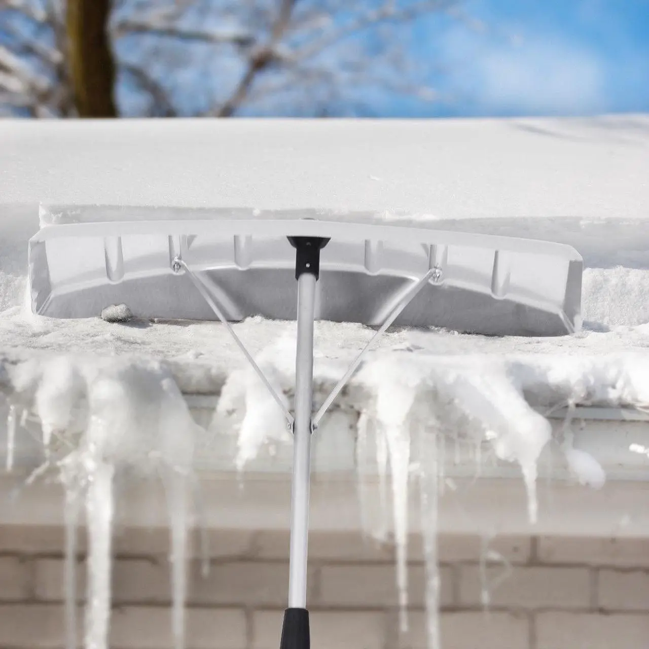 Alt view image 6 of 7 - 21FT Telescoping Snow Roof Rake Large Poly Blade Aluminum Tube Non-Slip Handle