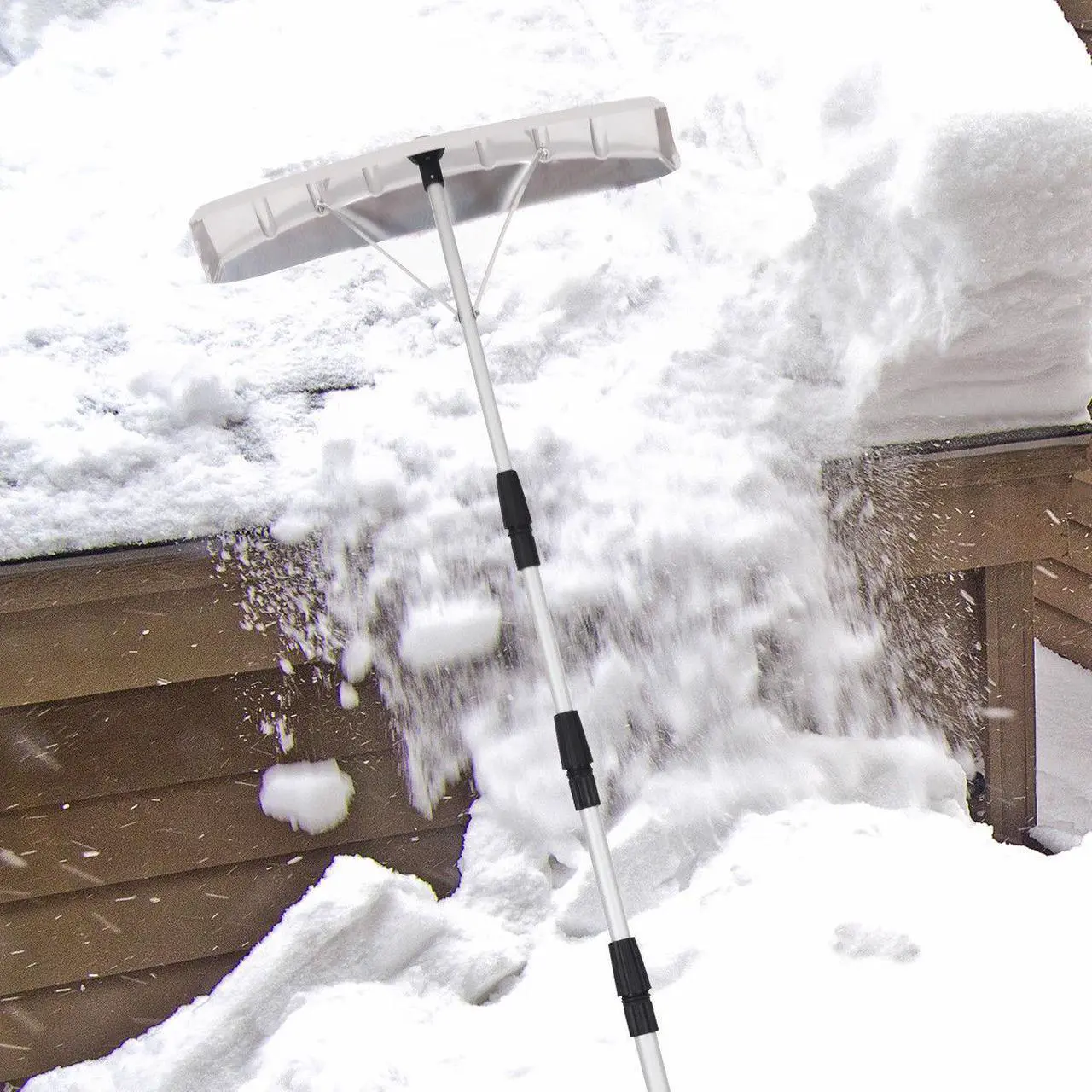 Alt view image 7 of 7 - 21FT Telescoping Snow Roof Rake Large Poly Blade Aluminum Tube Non-Slip Handle