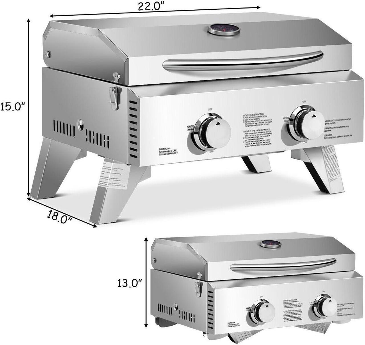 Alt view image 3 of 7 - 2 Burner Portable Stainless Steel BBQ Table Top Propane Gas Grill Outdoor Camp