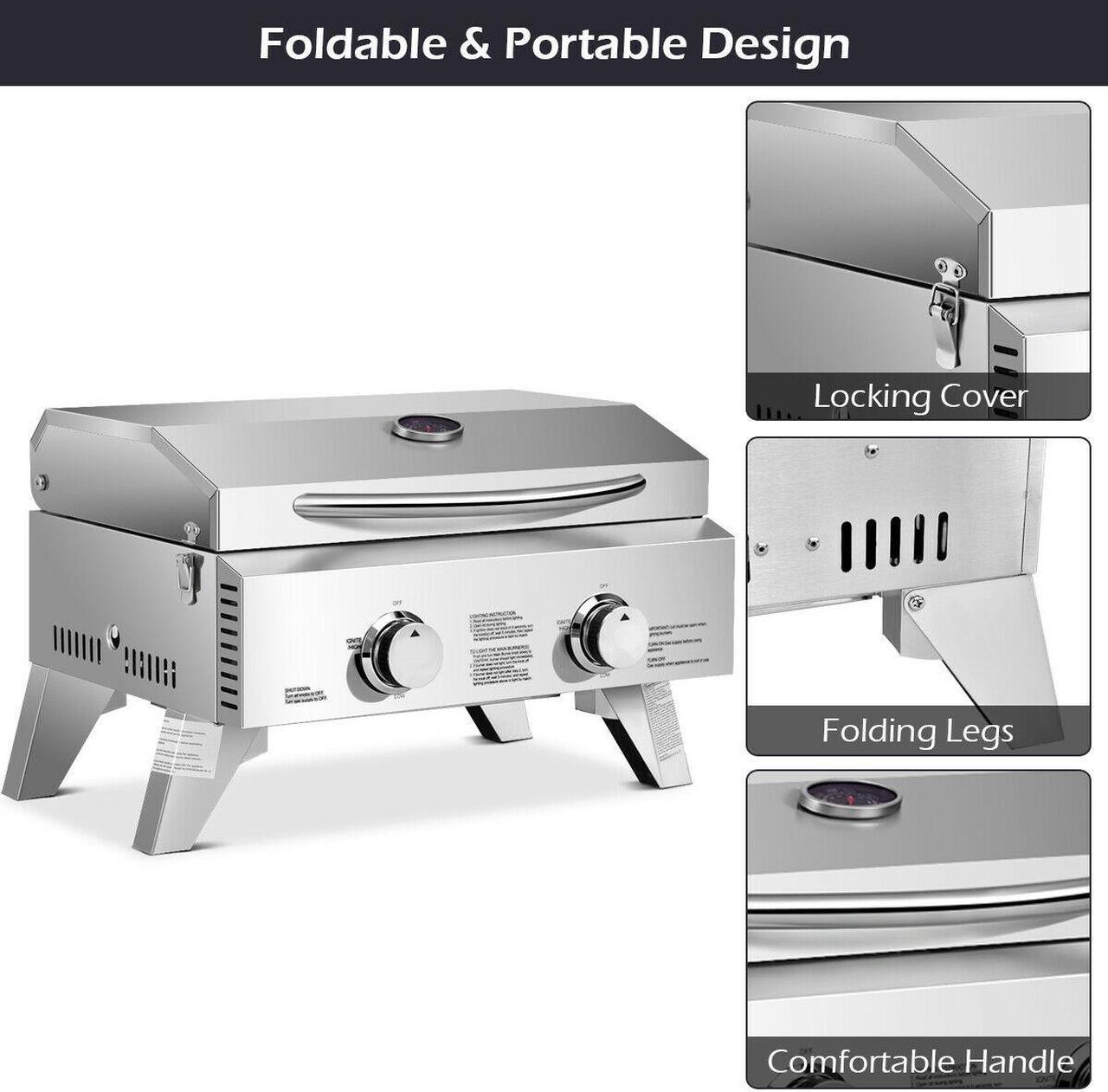 Alt view image 2 of 7 - 2 Burner Portable Stainless Steel BBQ Table Top Propane Gas Grill Outdoor Camp